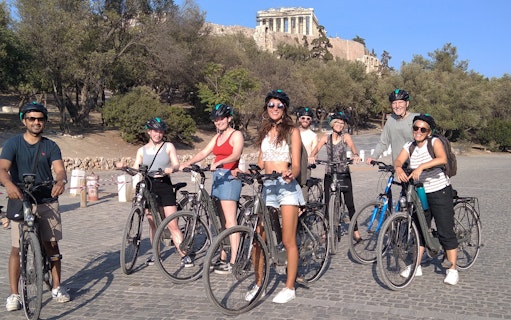 Group on electric bikes near the Acropolis in Athens.