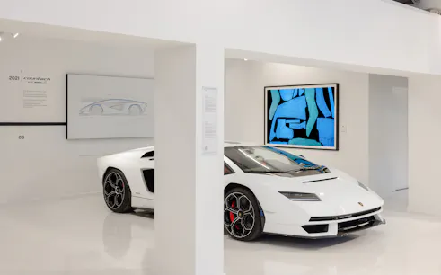 Lamborghini Countach displayed at the Lamborghini Museum in Bologna.