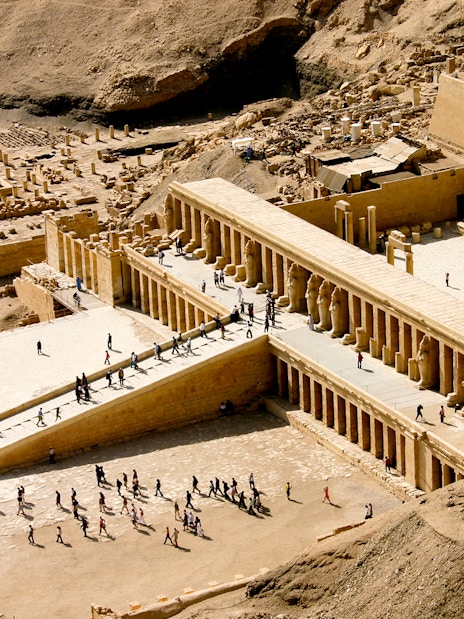 Valley of the Kings temple entrance with ancient hieroglyphics, Luxor, Egypt.