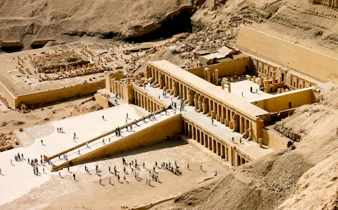 Valley of the Kings temple entrance with ancient hieroglyphics, Luxor, Egypt.