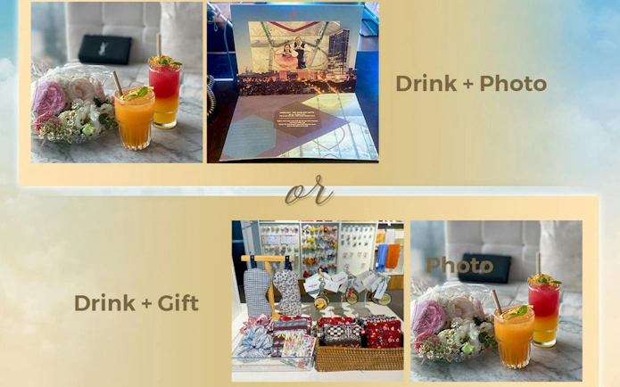 Drinks with flowers and gifts at Lotte Hanoi Sky Chill 3, Dubai.