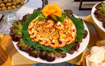 Shrimp salad with peanuts and vegetables on a Saigon dinner cruise.