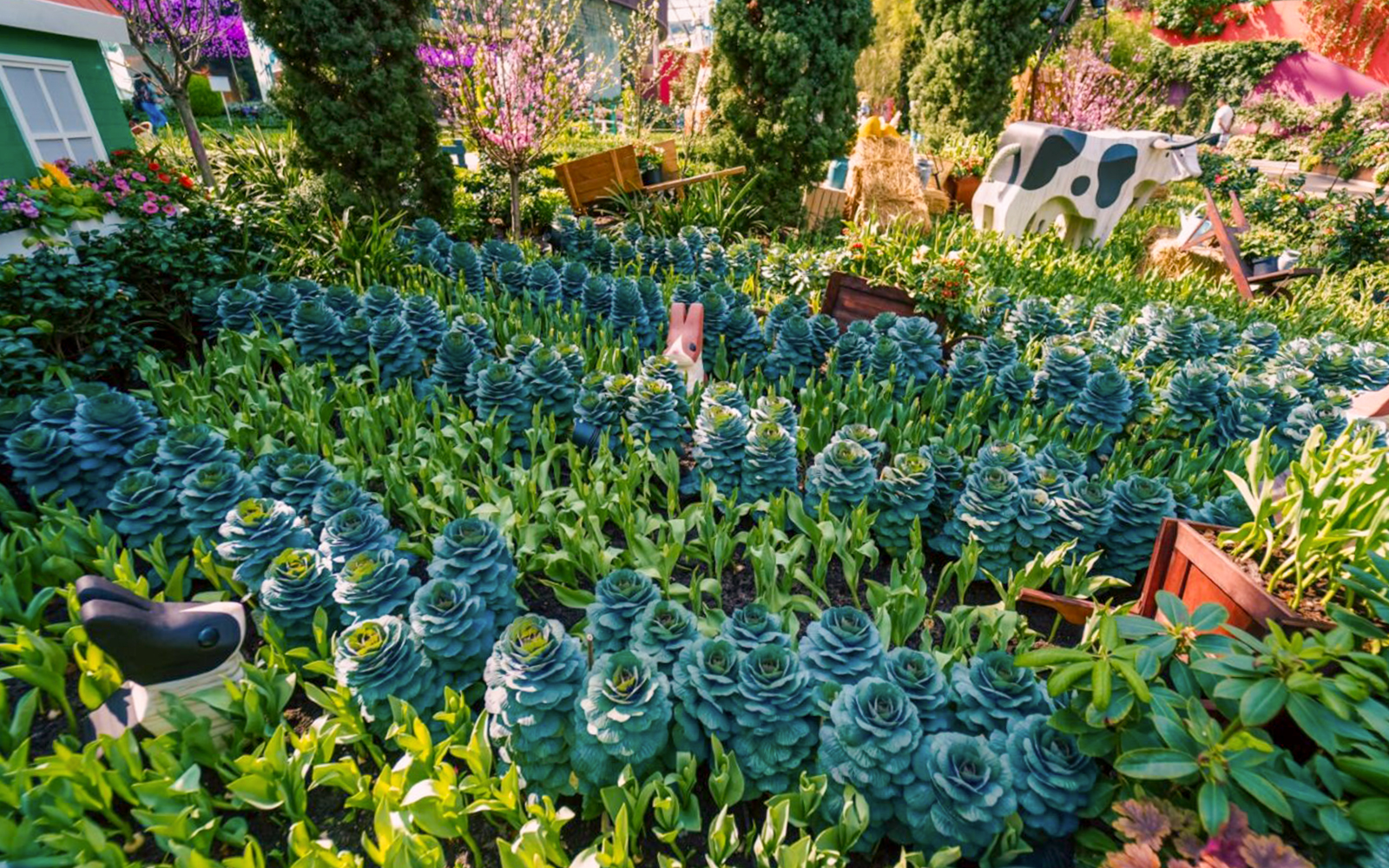 Tulip garden with sculptures at Gardens by the Bay, Singapore.