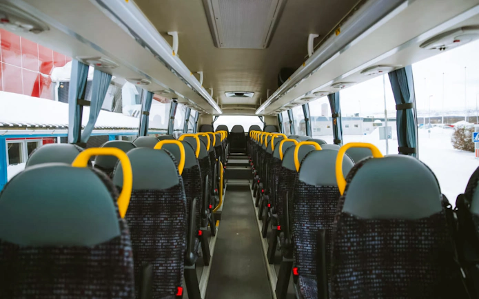 Interior of a tour bus for the Northern Lights chase in Abisko, Sweden.