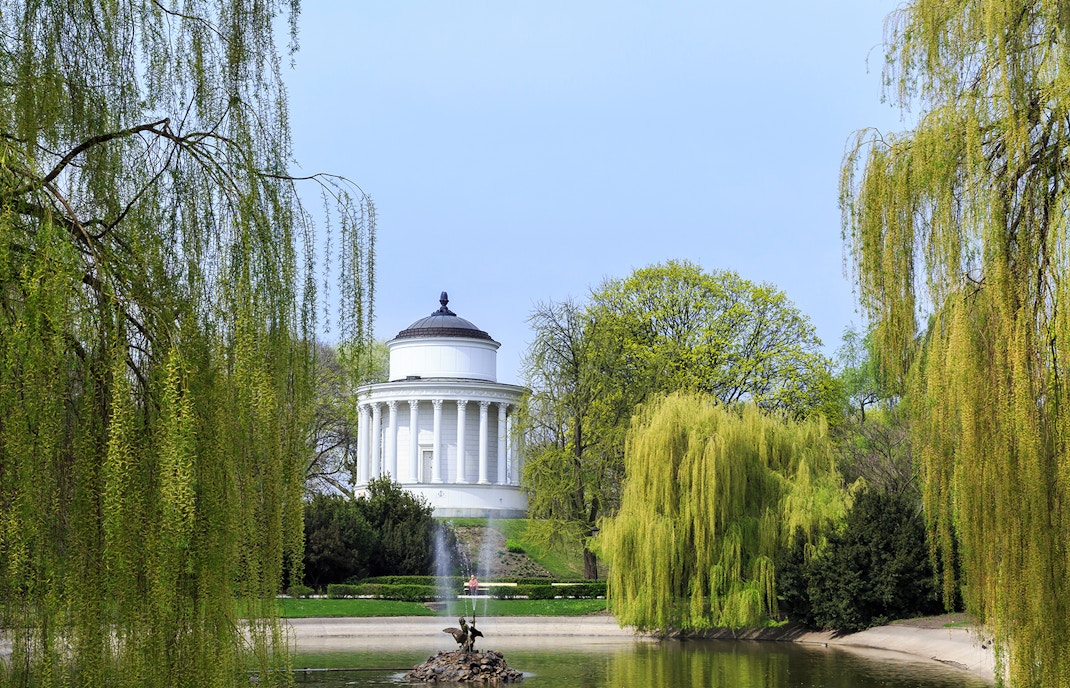 Temple of Vesta in Saxon Garden in Warsaw in spring, Poland