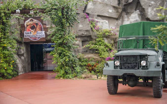 Entrance to Dino Valley with vintage military truck, Foz do Iguaçu.