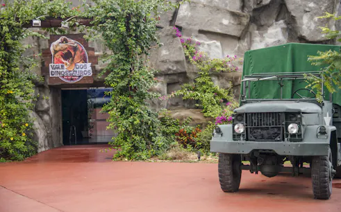 Entrance to Dino Valley with vintage military truck, Foz do Iguaçu.