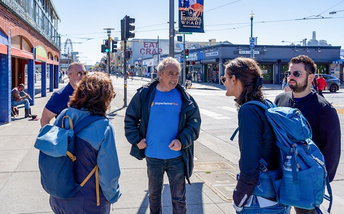 Group on Fisherman’s Wharf walking tour with guide, San Francisco.