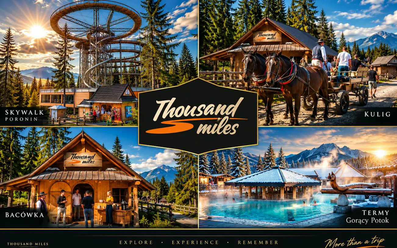 SkyWalk Poronin, horse-drawn sleigh ride, Gorący Potok thermal baths, Zakopane tour.
