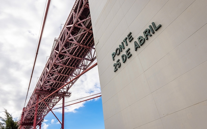 Pilar 7 Bridge Experience view of Ponte 25 de Abril structure in Lisbon.
