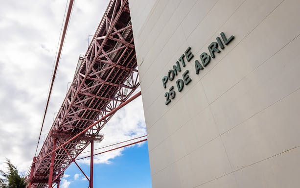 Pilar 7 Bridge Experience view of Ponte 25 de Abril structure in Lisbon.