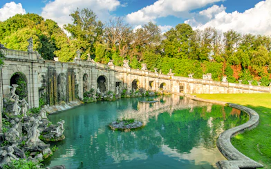 Fountains and waterfalls at the Gardens of Royal Palace of Caserta, Italy.
