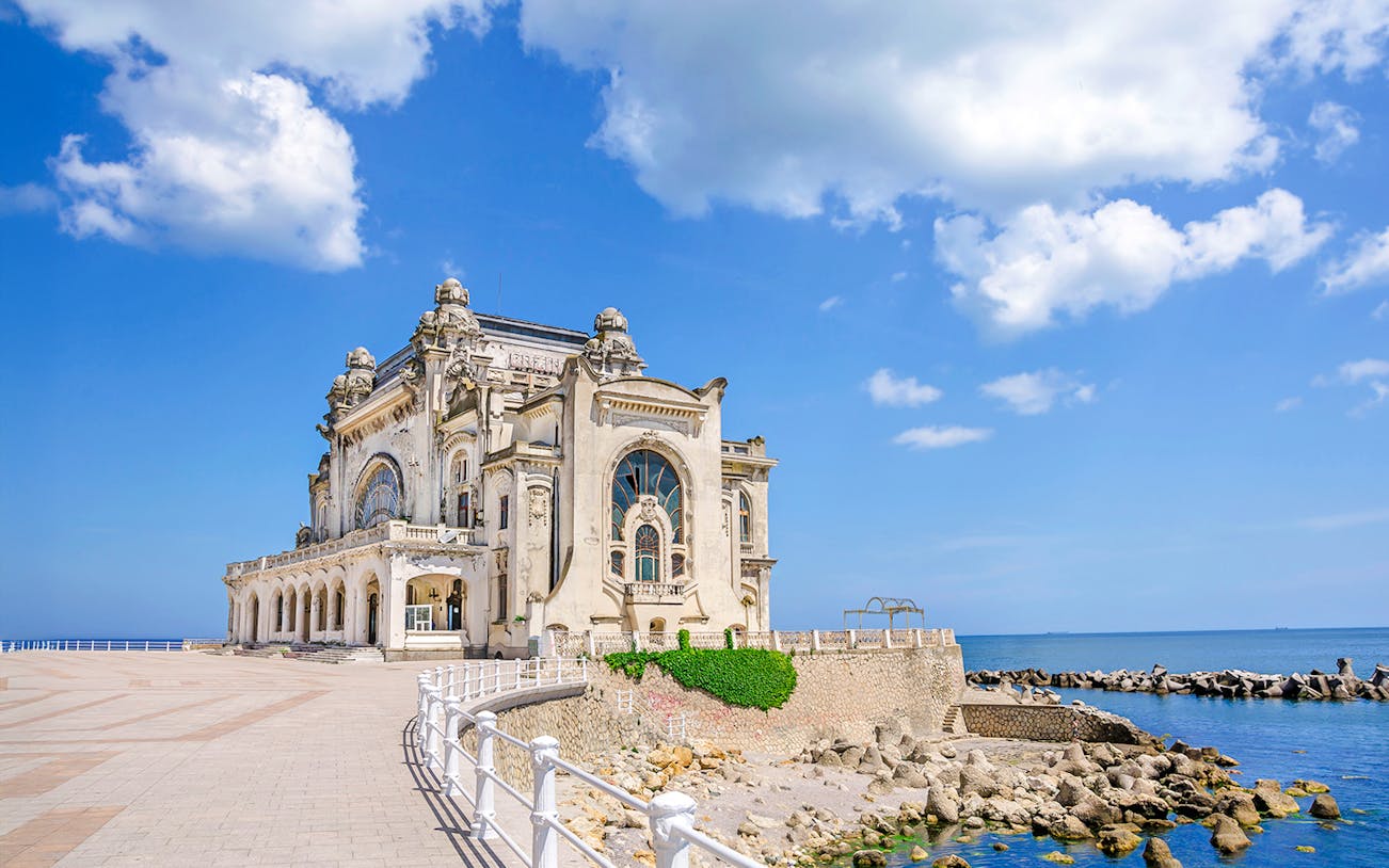 Old Casino building on the Black Sea coast in Constanta, Romania.