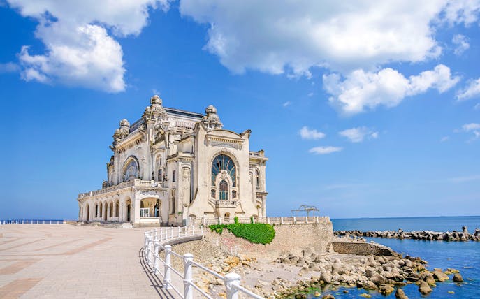Old Casino building on the Black Sea coast in Constanta, Romania.