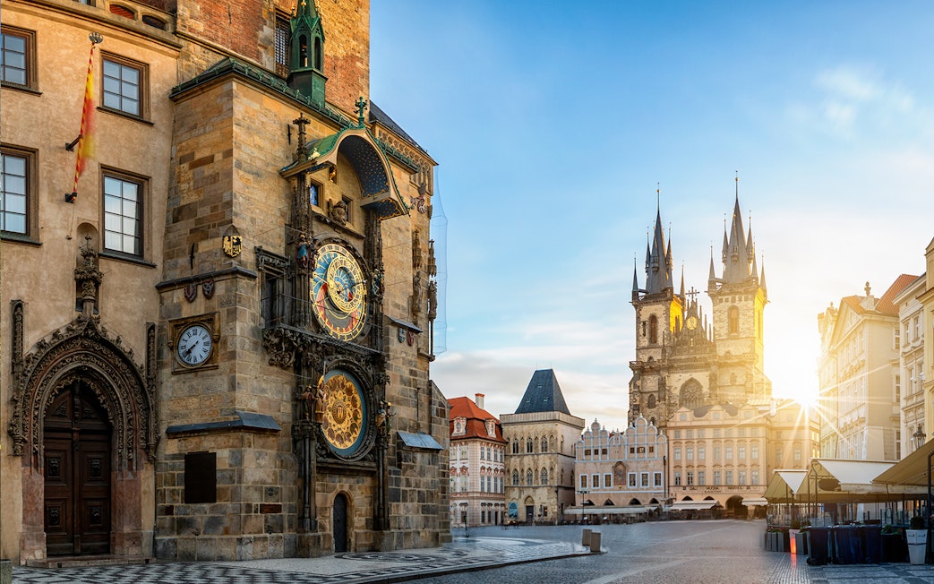 Tourists view Prague from Astronomical Clock Tower with Fast Track Tickets and Audio Guide.