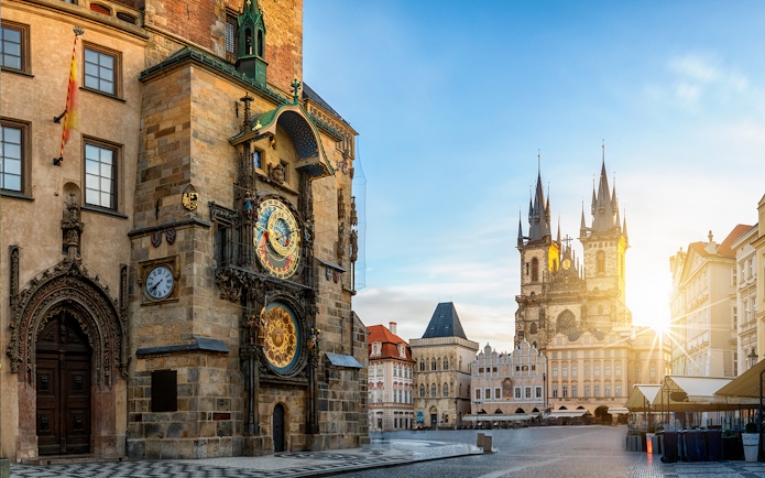 Tourists view Prague from Astronomical Clock Tower with Fast Track Tickets and Audio Guide.