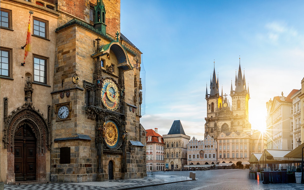 Tourists view Prague from Astronomical Clock Tower with Fast Track Tickets and Audio Guide.
