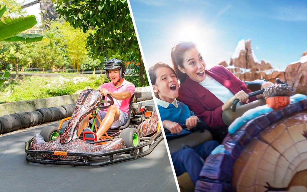 Go-karting at Sunway Lagoon and roller coaster ride at Genting SkyWorlds Theme Park.