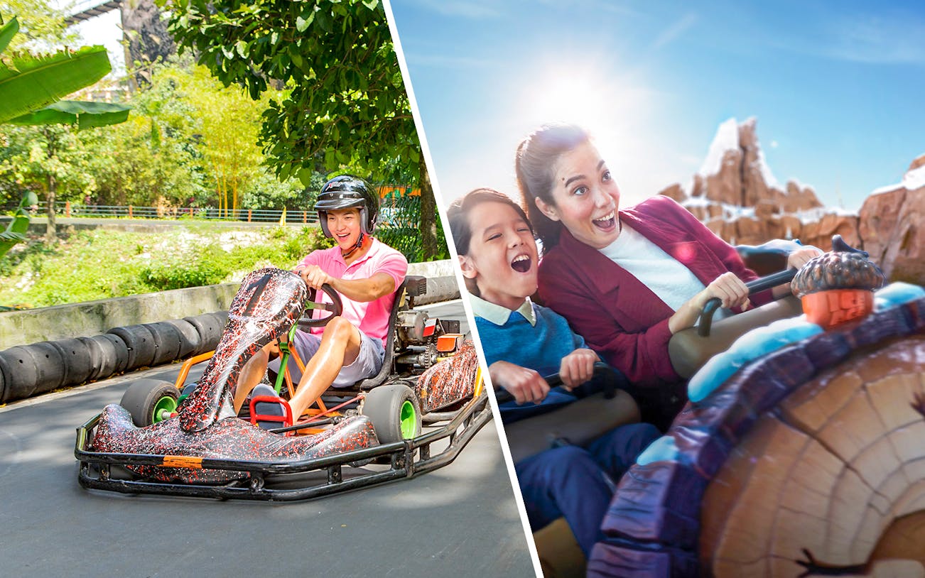 Go-karting at Sunway Lagoon and roller coaster ride at Genting SkyWorlds Theme Park.