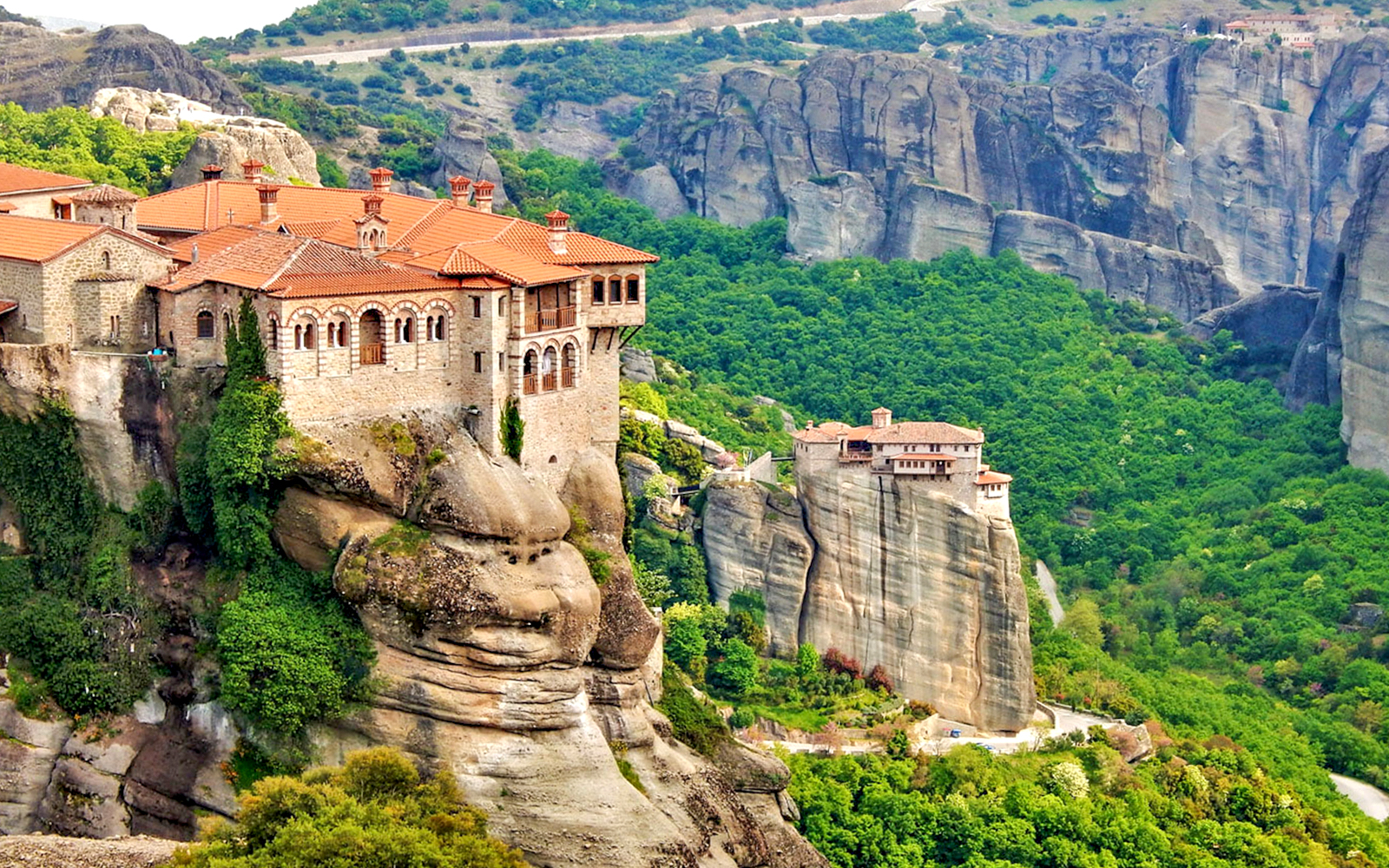 Holy Monastery of the Great Meteoron perched on a rock formation in Meteora, Greece.