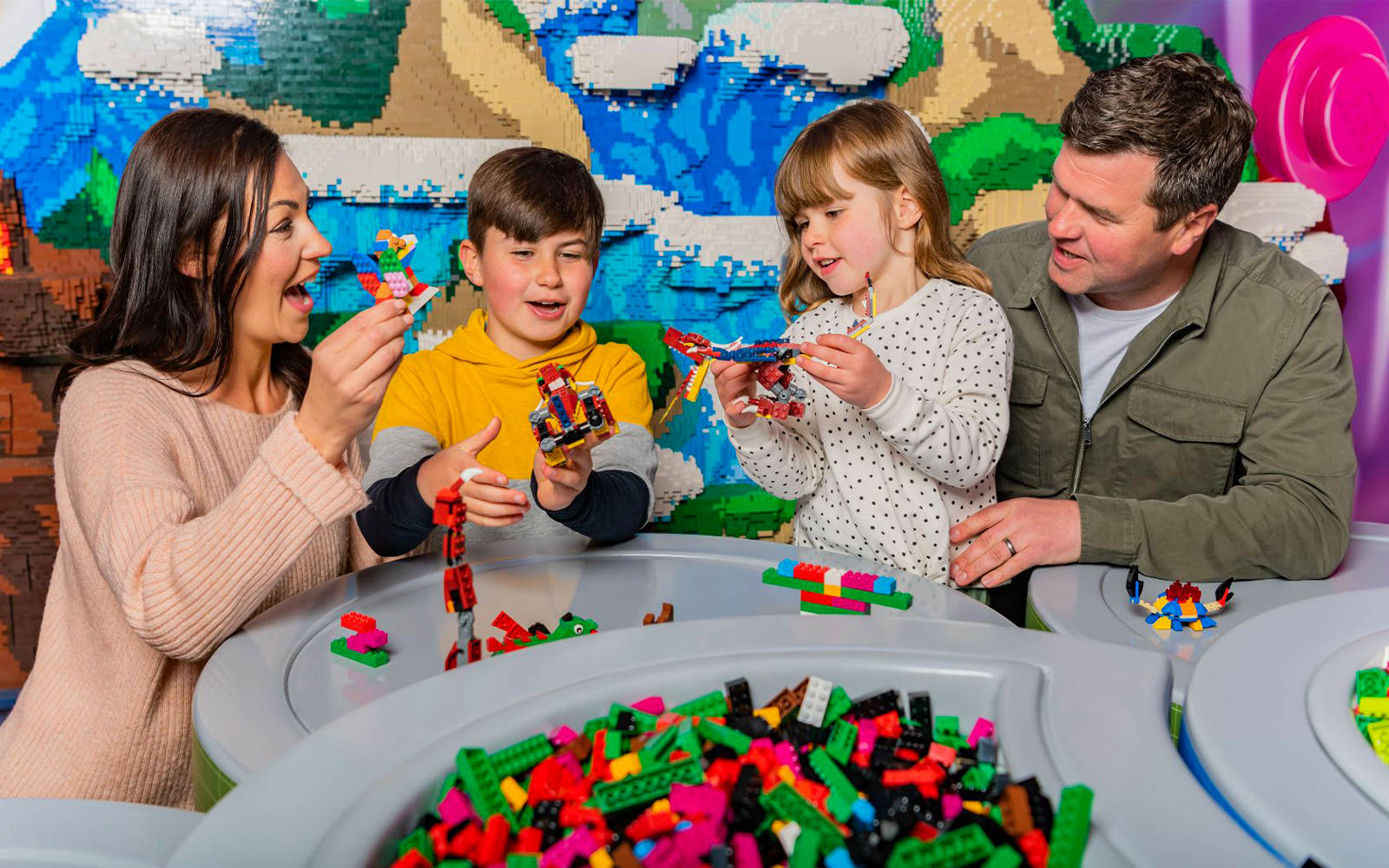 Family building LEGO creations at LEGOLAND® Windsor Resort.