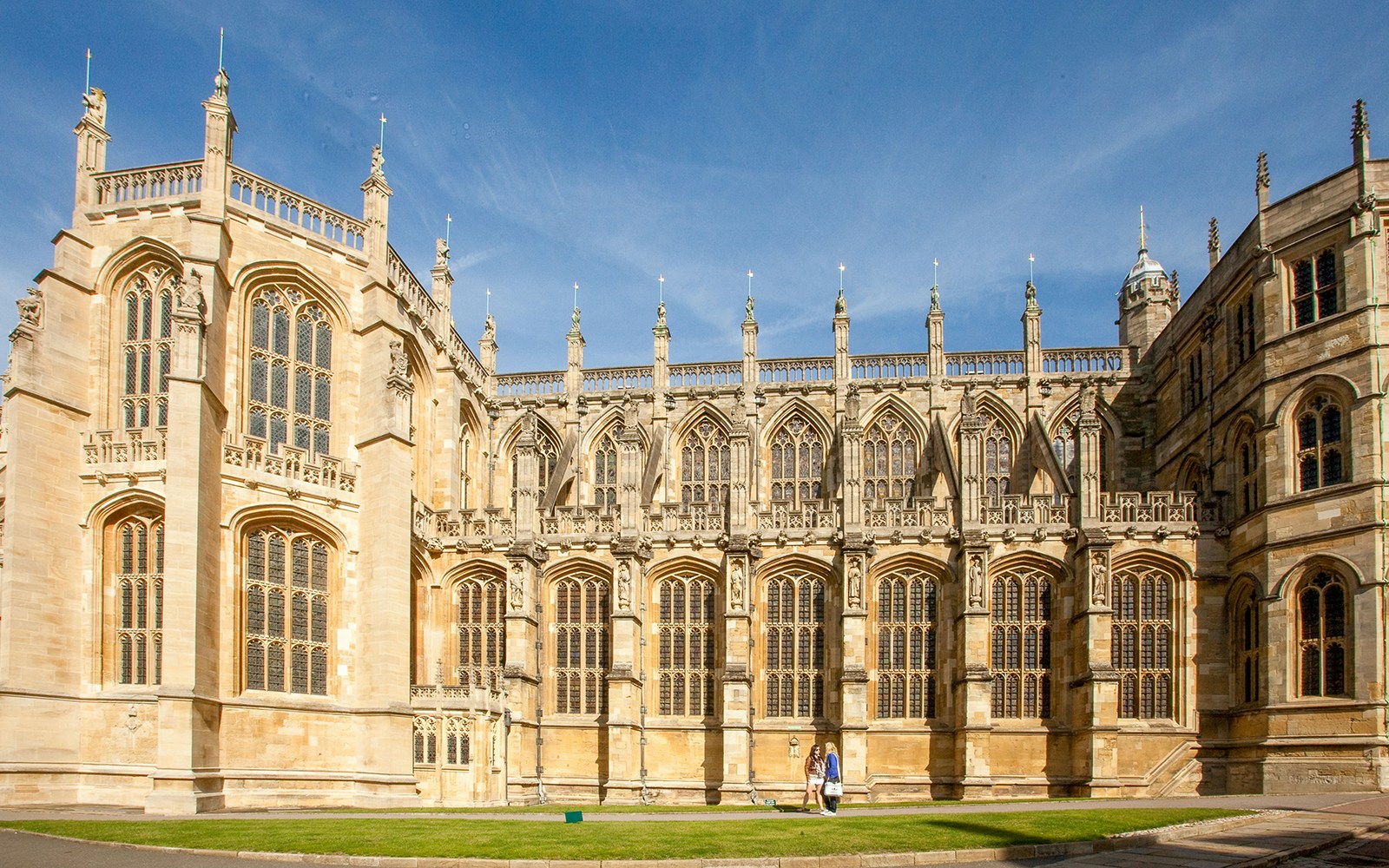 Exterior view of St George's Chapel at Windsor Castle, showcasing Gothic architecture.