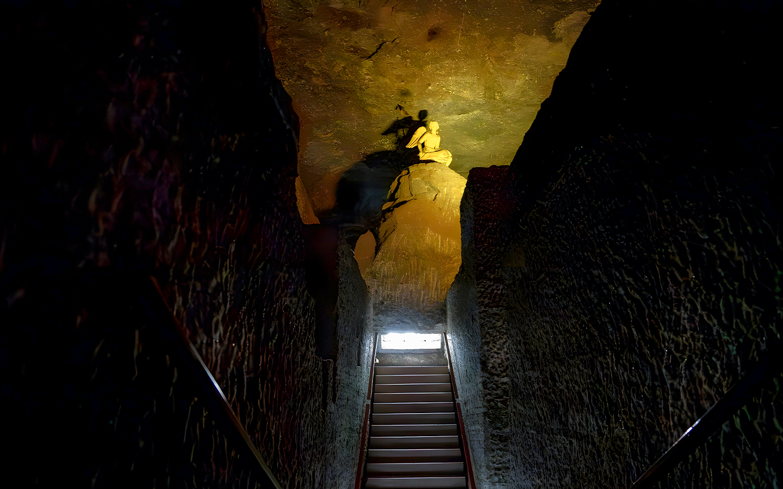 Sculpture of Saint Michael the Archangel in narthex of Salt Cathedral of Zipaquirá.