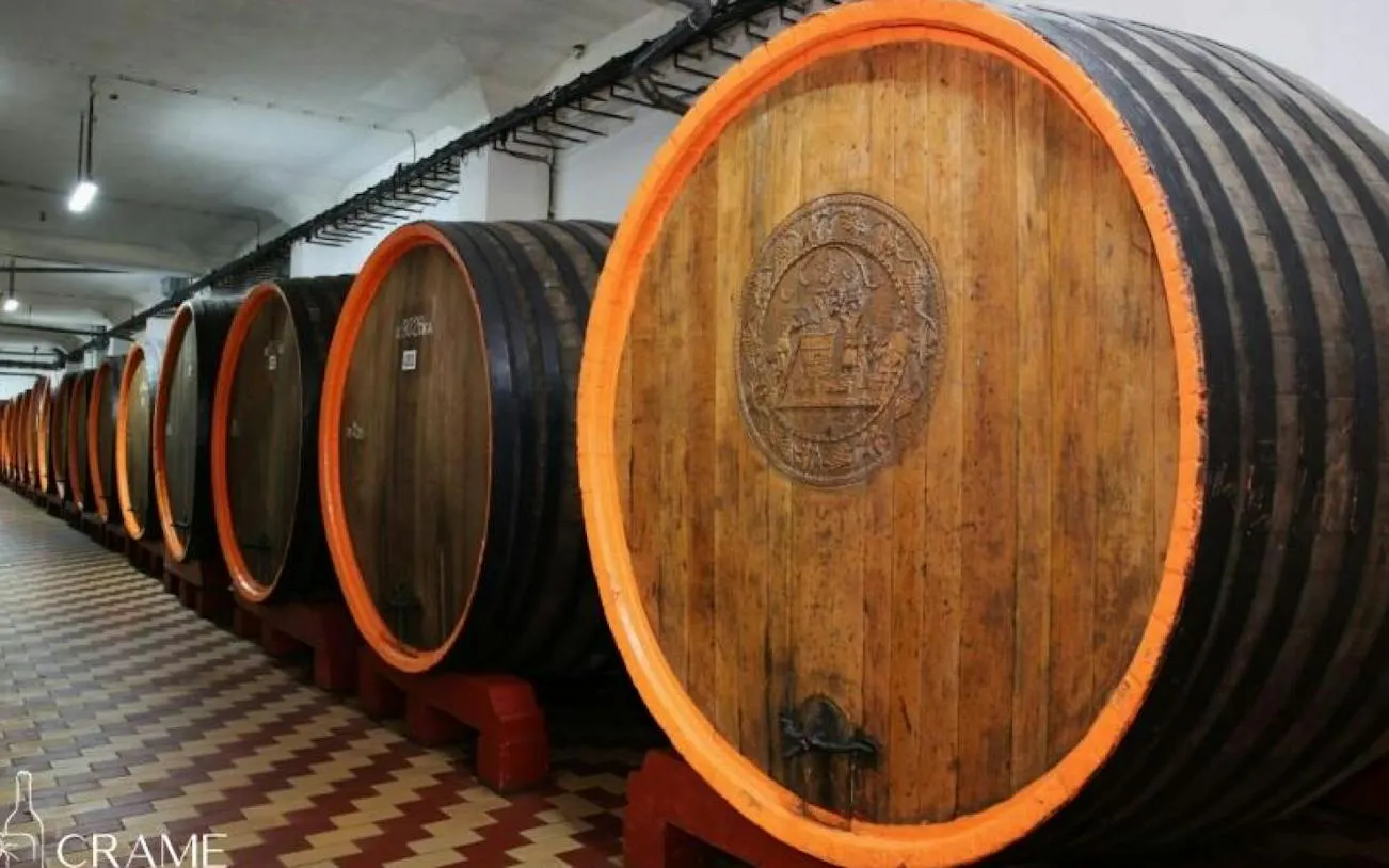 Wine barrels in cellar at Murfatlar and Domeniile Mitroi Wineries, Constanta.