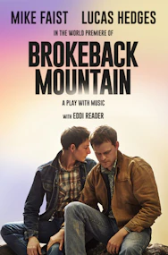 Brokeback Mountain film poster with two cowboys against a mountain backdrop.