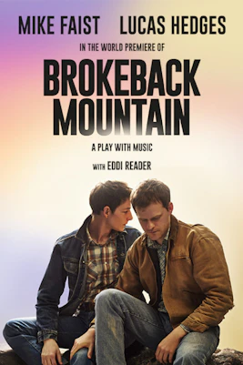 Brokeback Mountain film poster with two cowboys against a mountain backdrop.