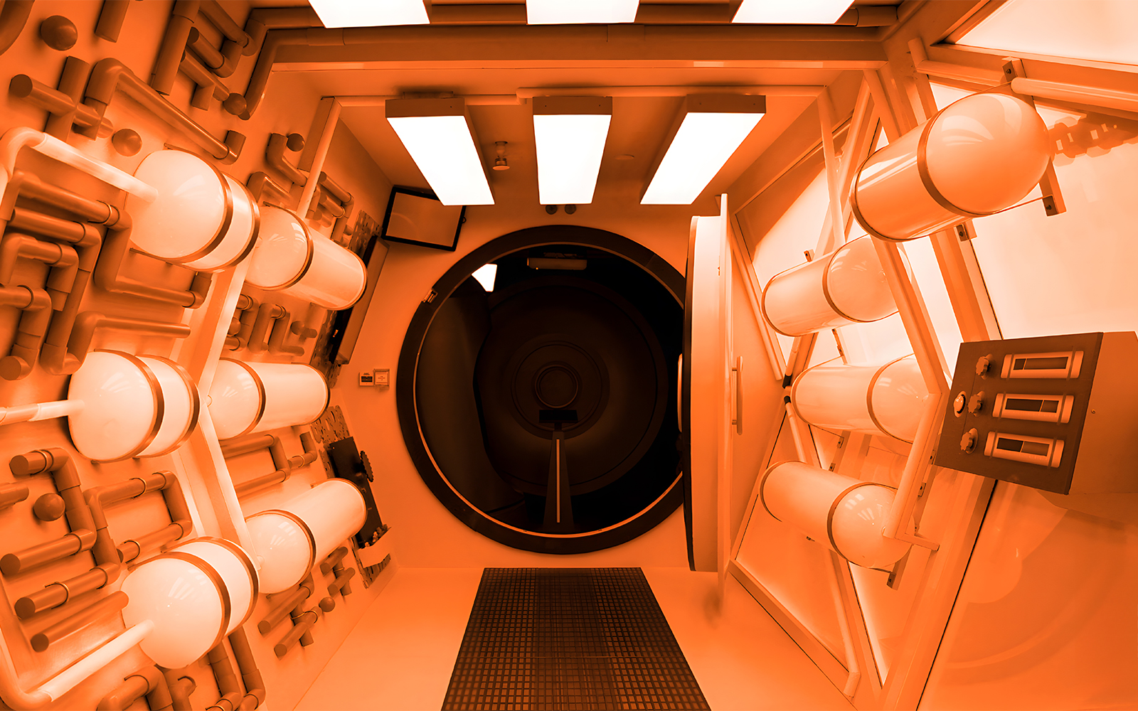 Futuristic exhibit at Science Centre Singapore featuring a tunnel with illuminated panels.