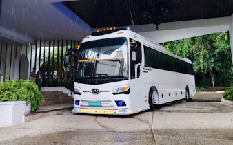 Shuttle bus at Tocumen Airport for Panama City hotel transfers.