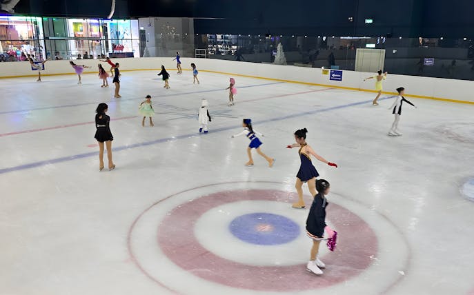 Ice skaters performing at Blue Ice Snow Park, Pavilion Bukit Jalil.