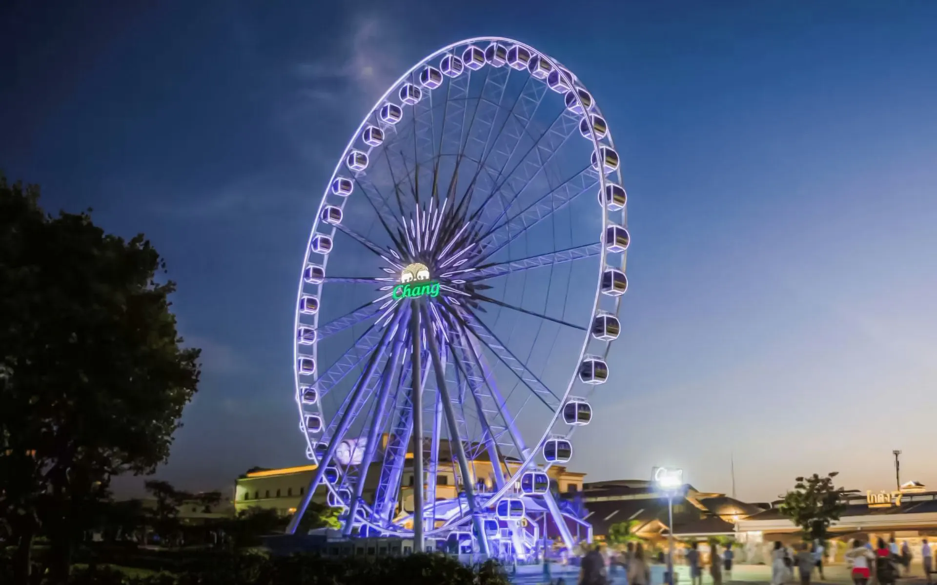 Asiatique Sky Ferris wheel illuminated at night, Bangkok, Thailand.
