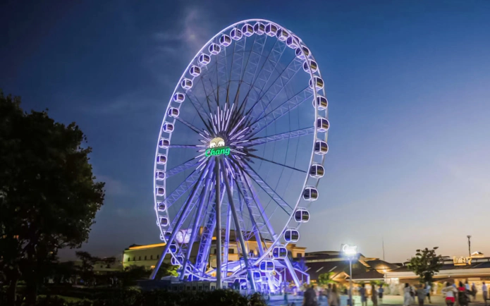 Asiatique Sky Ferris wheel illuminated at night, Bangkok, Thailand.