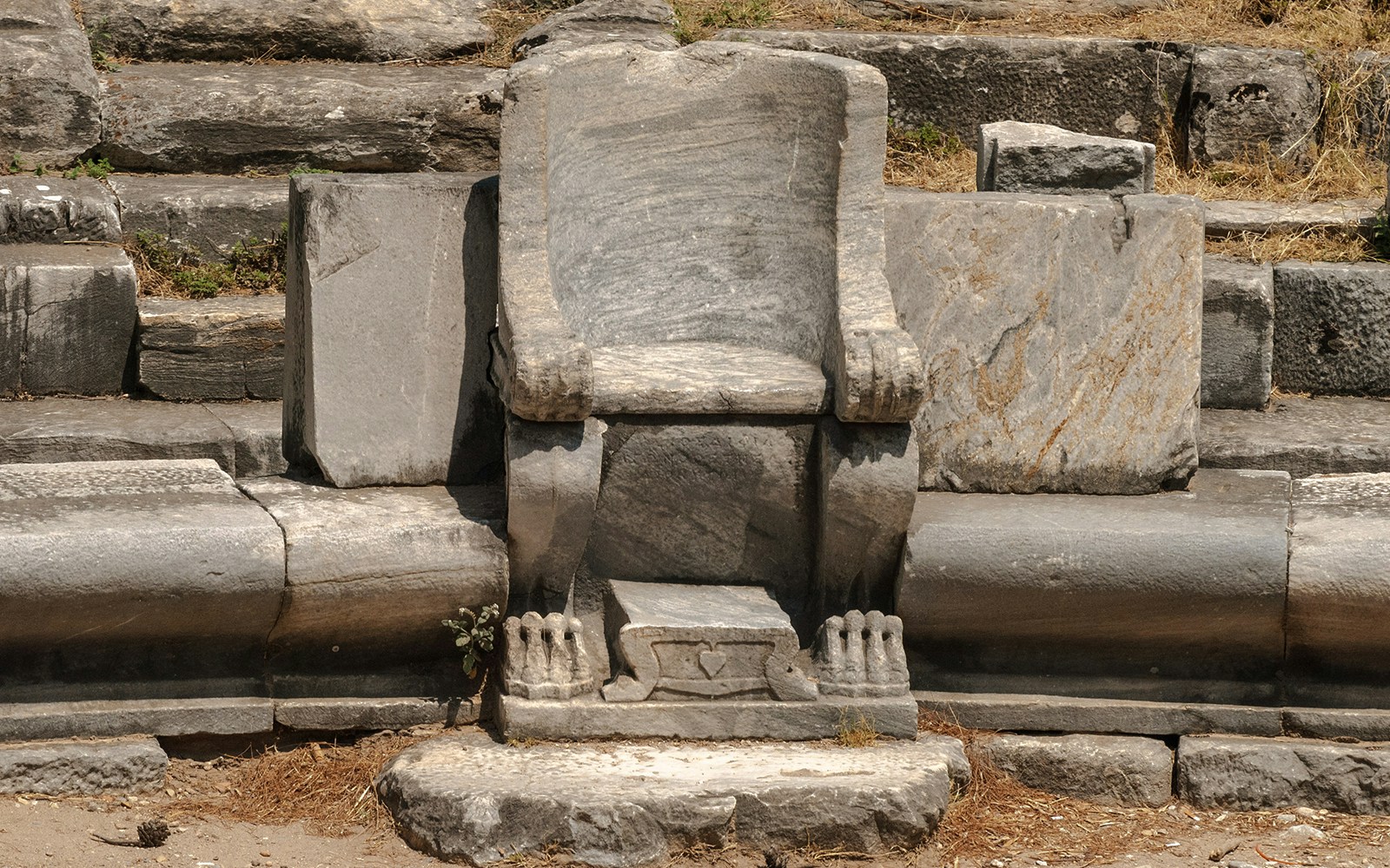 Ancient Roman carved stone chair in Naples Underground