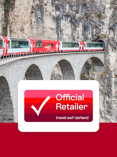 Train crossing the Landwasser Viaduct in Switzerland with Swiss rail pass.