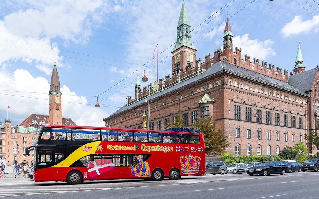 City Sightseeing bus in front of Copenhagen City Hall.