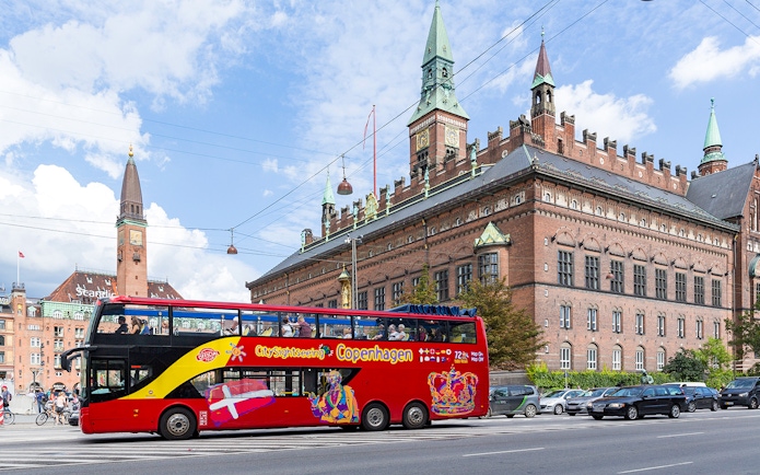 City Sightseeing bus in front of Copenhagen City Hall.