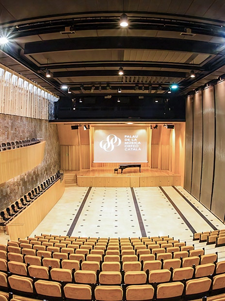 Petit Palau auditorium at Palau de la Música Catalana, Barcelona, featuring seating and stage.