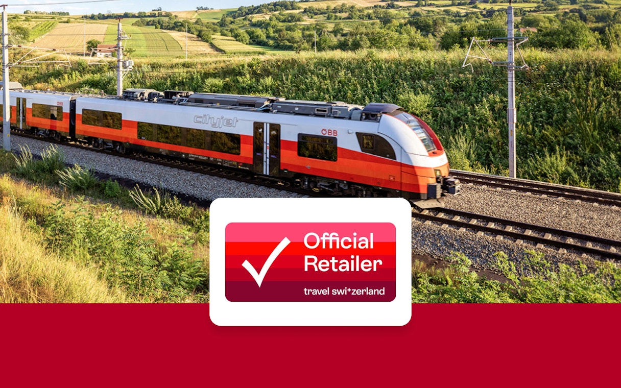 Eurail train traveling through scenic countryside