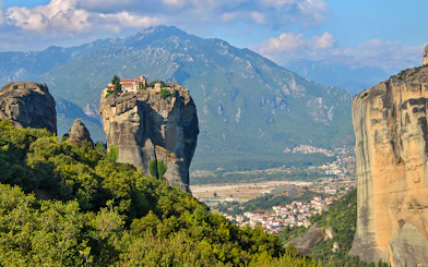 Monastery of the Holy Trinity perched on a rock formation at Meteora, Greece.