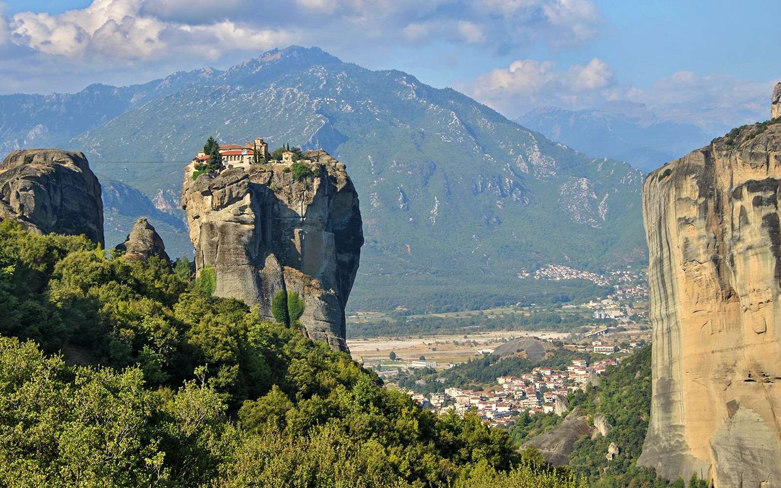 Monastery of the Holy Trinity perched on a rock formation at Meteora, Greece.