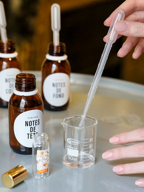Creating a custom fragrance at a perfume workshop in Grasse.