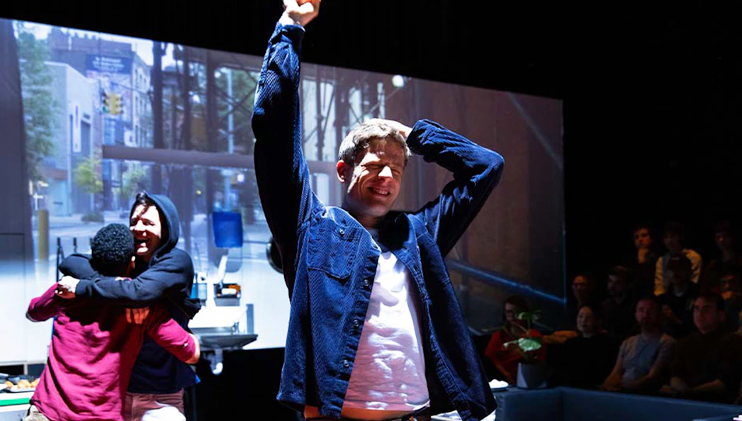 Actors performing a scene from "A Little Life" at Harold Pinter Theatre.