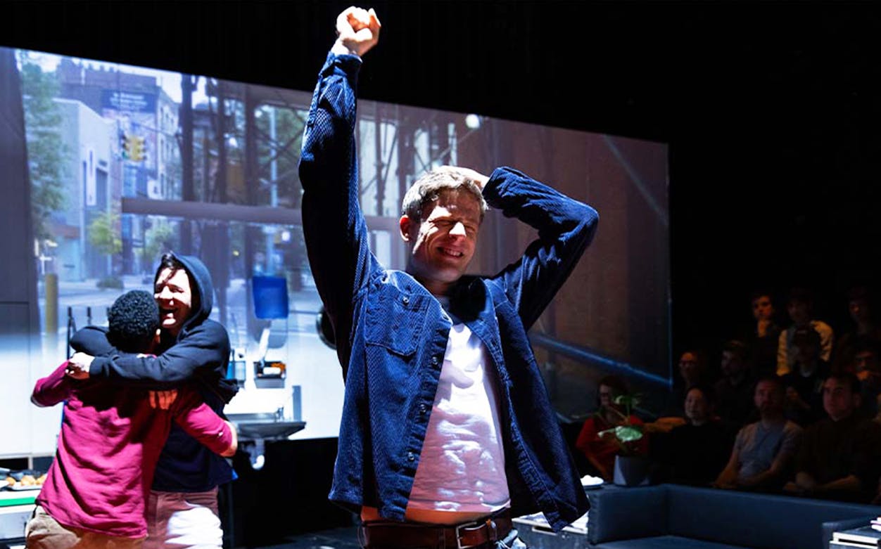 Actors performing a scene from "A Little Life" at Harold Pinter Theatre.