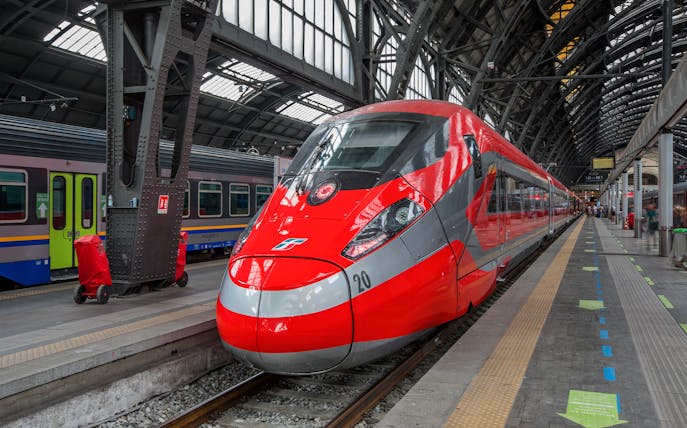 High-speed train at Milan Central Station, Italy, for Italy train pass.