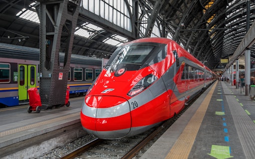 High-speed train at Milan Central Station, Italy, part of the 30-Day Italy Train Pass journey.