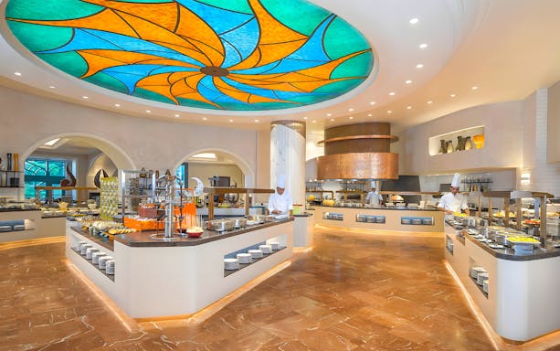 Buffet area with chefs at Kaleidoscope, Atlantis Dubai.