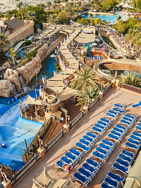 Wild Wadi Water Park in Dubai with water slides and pools near Burj Al Arab.